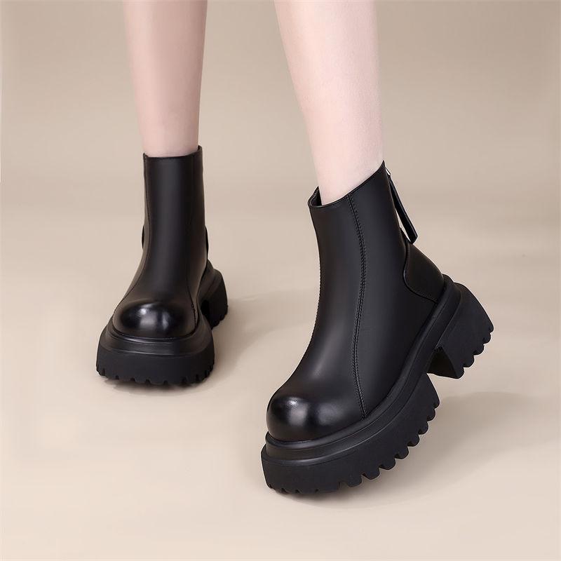 Women's 2025 Autumn/Winter British Style Thick-Soled Platform Chelsea Boots – Height-Increasing & Slimming Retro Short Boots