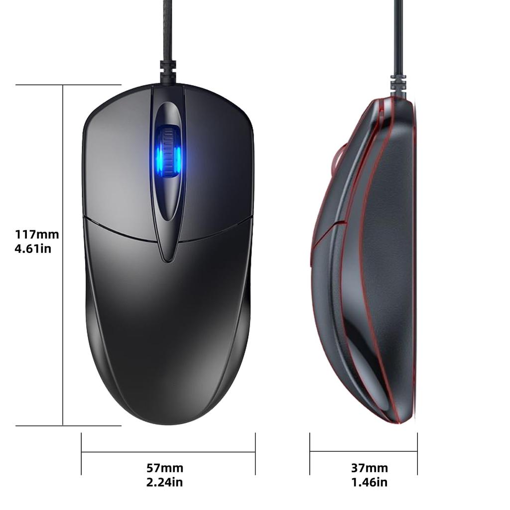 USB Wired Computer Mouse, Gaming Optical Mouse (for HomeBusinessOffice Work) Black Wired Computer Mouse (Compatible with LaptopsPCsComputersMac