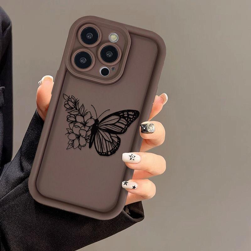 Flor Borboleta em Linha para Capa de Celular iPhone17ProMax 17 Apple 16 Fosco 14/15 Premium 13