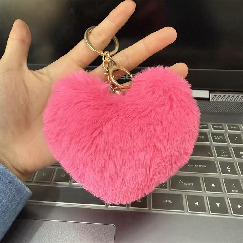 Fashion Cute Fluffy Heart Fur Keychain Soft Plush Leopard Print Pendants Kawaii Bag Car Charm Stuffed Toy Valentine'S Day Gifts