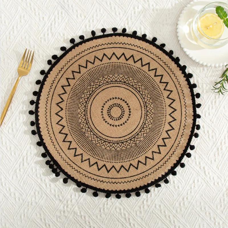Nordic Style Simple Hand Woven Jute Placemat Plate Mat Retro Restaurant Cotton Linen Decorative Mat Shooting Prop Vase Mat YLE447