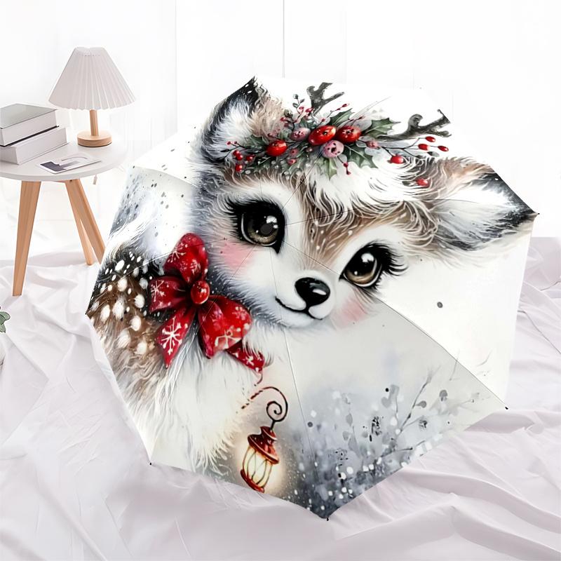 1pc Christmas Deer with Antlers Automatic Opening and Closing Folding - A Good Choice for Gifts, Fashionable and Convenient Umbrella With Cute Cartoon