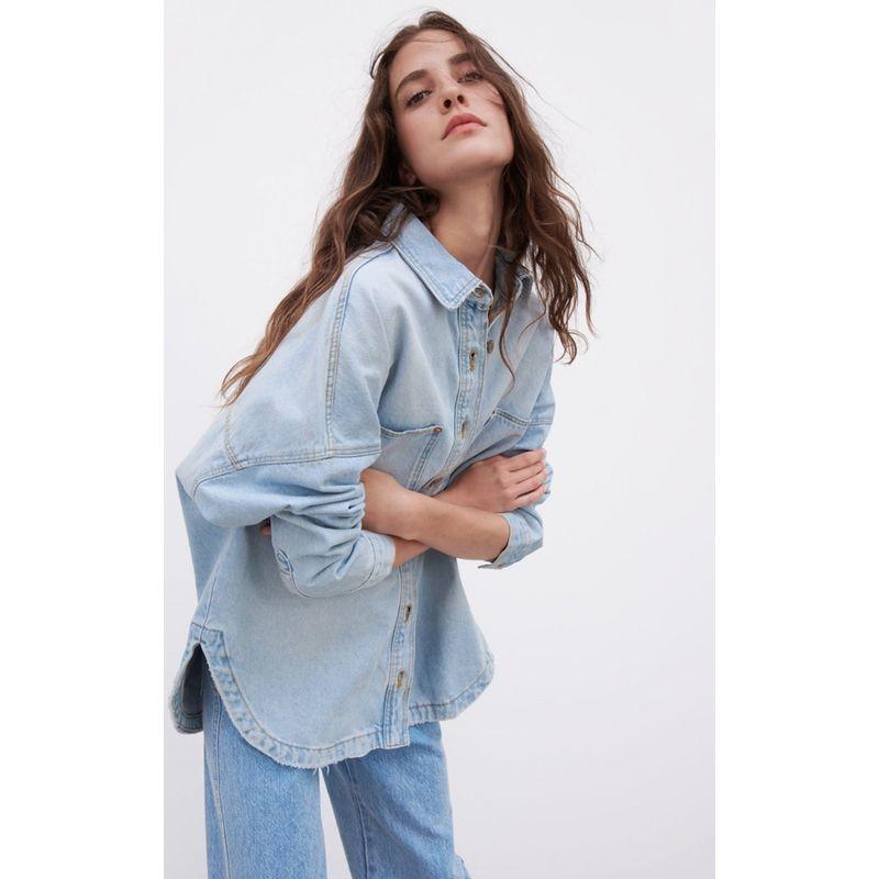 

RR & II Spring/Summer Vintage Export Long Sleeves Denim Shirt Women s Shirt 2025 Pure Cotton French Stonewashed Washed Light Blue L