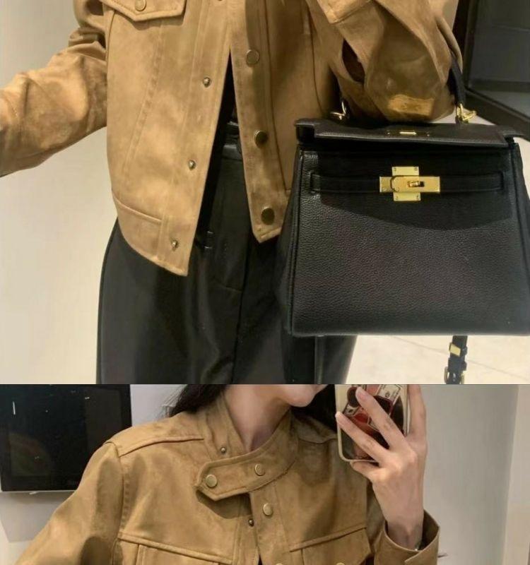 Women's Autumn-Winter Korean Style Suede Jacket - Slimming, Loose Fit, Short Length, Long Sleeves