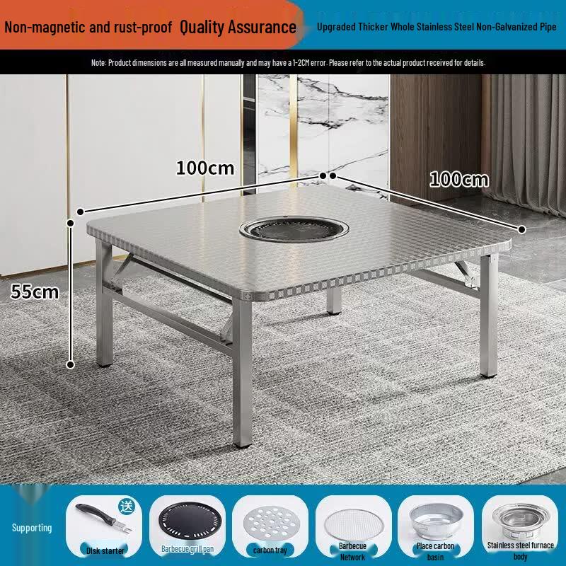 Portable Foldable Stainless Steel BBQ & Hot Pot Table