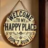 Welcome To My Happy Place Metal Wall Sign Vintage Rustic Round Hanging Door Plaque for Indoor Outdoor Home Office Cafe Yard Decor
