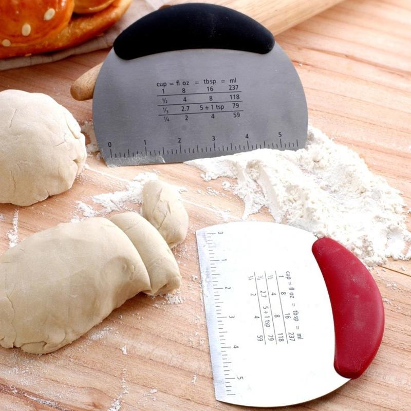 2Pcs Silicone Dough Scraper with Measurement Marks Pizza Cutter Multifunctional Baking Tool for Kneading and Cutting