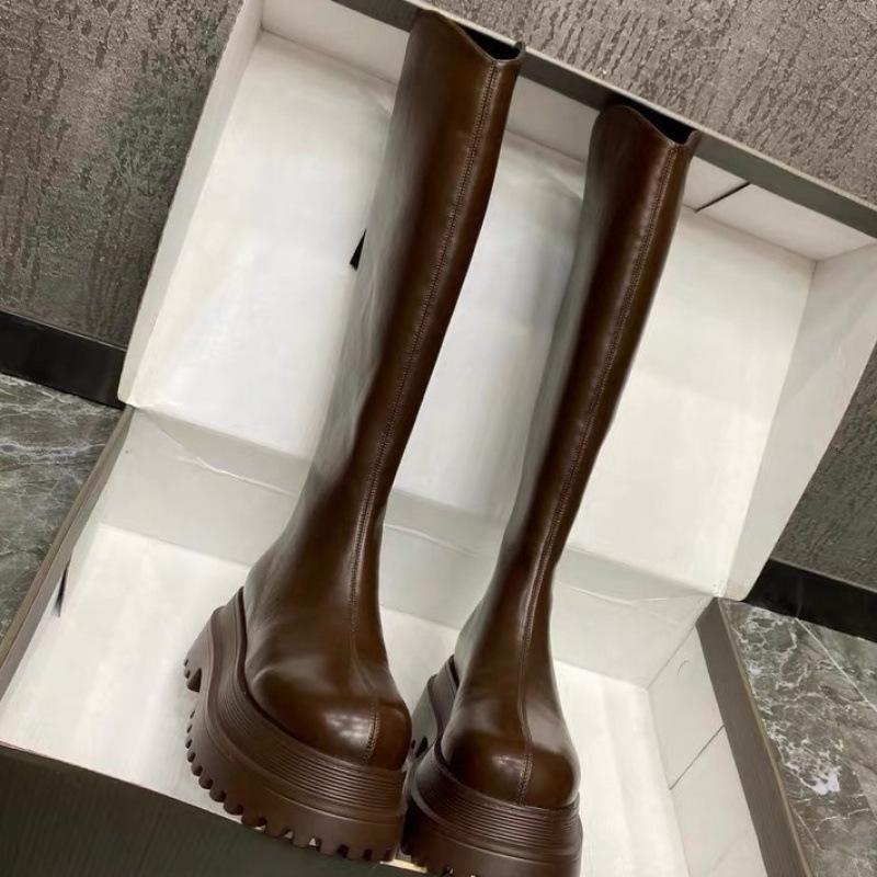 Spice Girl Ritterstiefel 2025 neue Stiefel Damen Herbst und Winter dicksohlige erhöhende Lederstiefel hochelastische dünne Stiefel