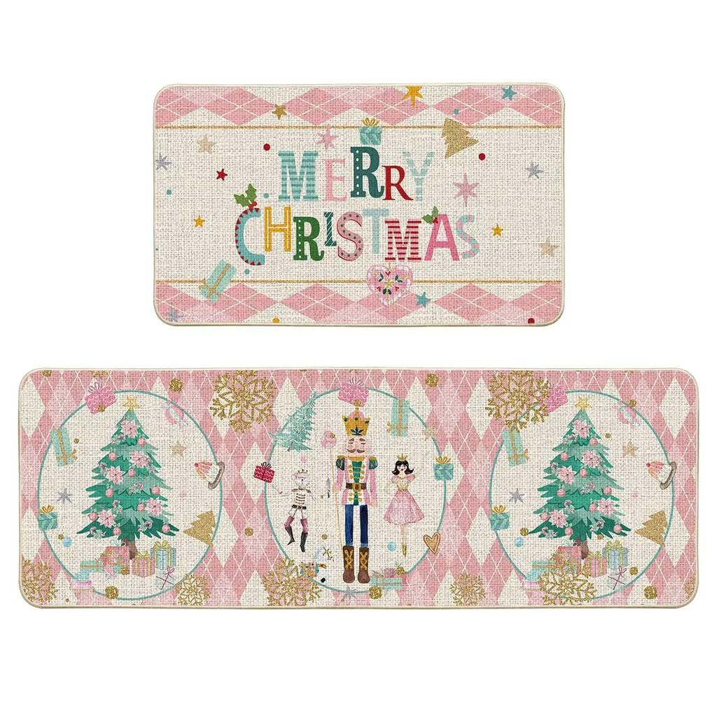 2pcs Christmas Kitchen Rug - Nutcracker Christmas Happy Mat - Slip-Resistant And Easy To Clean - Home Decoration