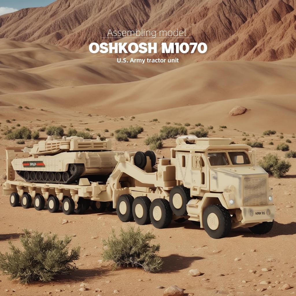 1/72 Scale Yellow M1070 Military Transport Vehicle Desert Sand Plastic Model Kit – DIY Assembly Toy Gift for Christmas