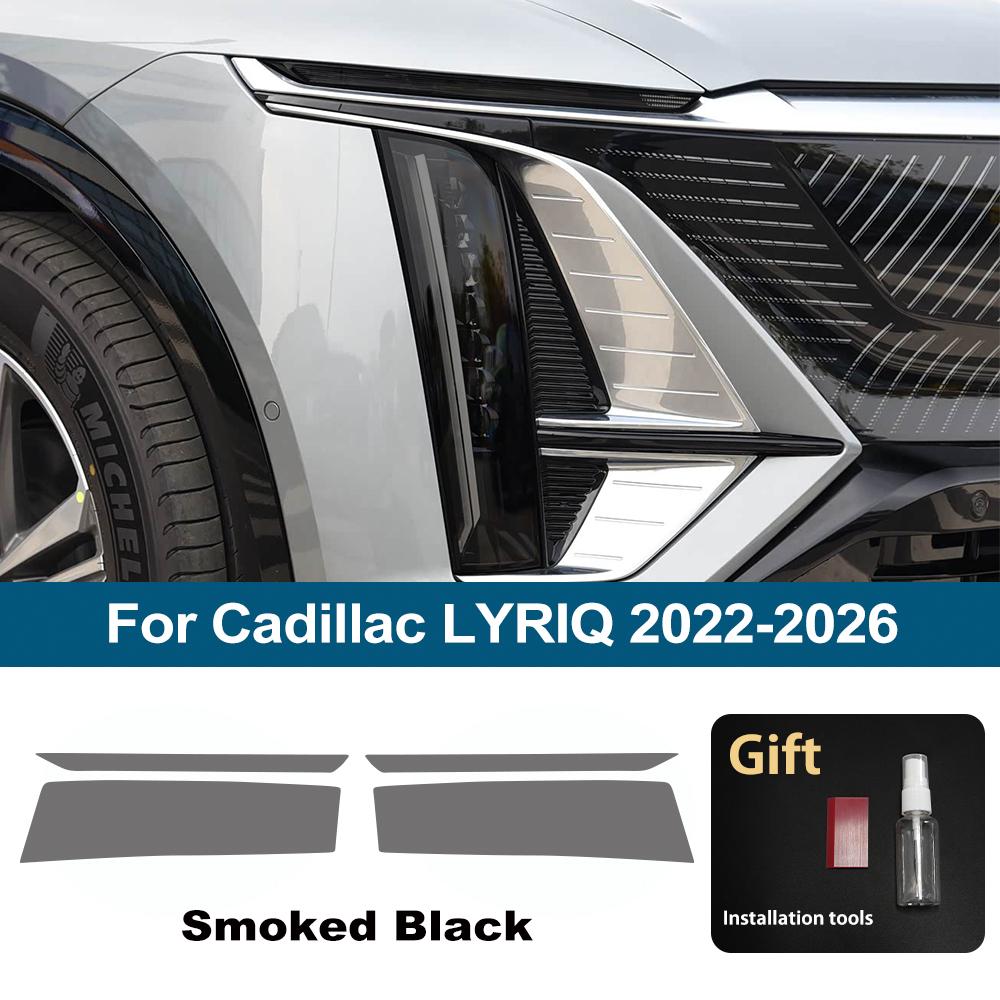 For Cadillac LYRIQ 2022-2026 Smoke Black High-Gloss Pre-Cut Headlight Protection Film TPU PPF Anti-Scratch Car Vinyl Wrap Kit For LYRIQ 22-26 SMK