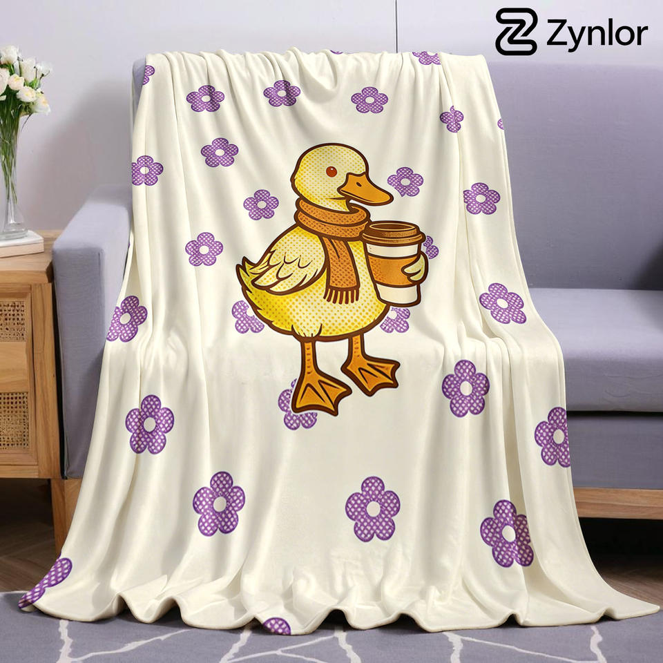 Coffee Duck Floral Lightweight Microfiber Soft Christmas Fleece Blanket Warm Cozy Throw for Bed Sofa Office Travel All Season