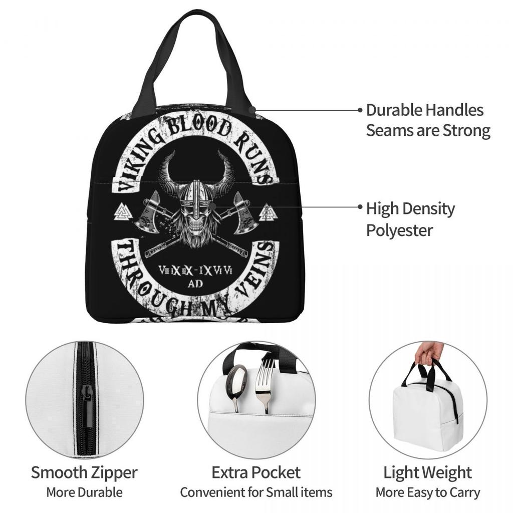 Viking Blood Runs Through My Veins Insulated Lunch Bag for Kids School Cooler Thermal Food Box Tote Lunch Boxes Container