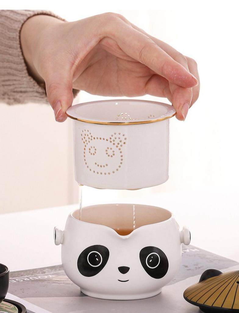 Panda Travel Tea Set Outdoor Portable Quick Cup One Pot Two Cups Tea Set Gift Box Kung Fu Brewing Teapot