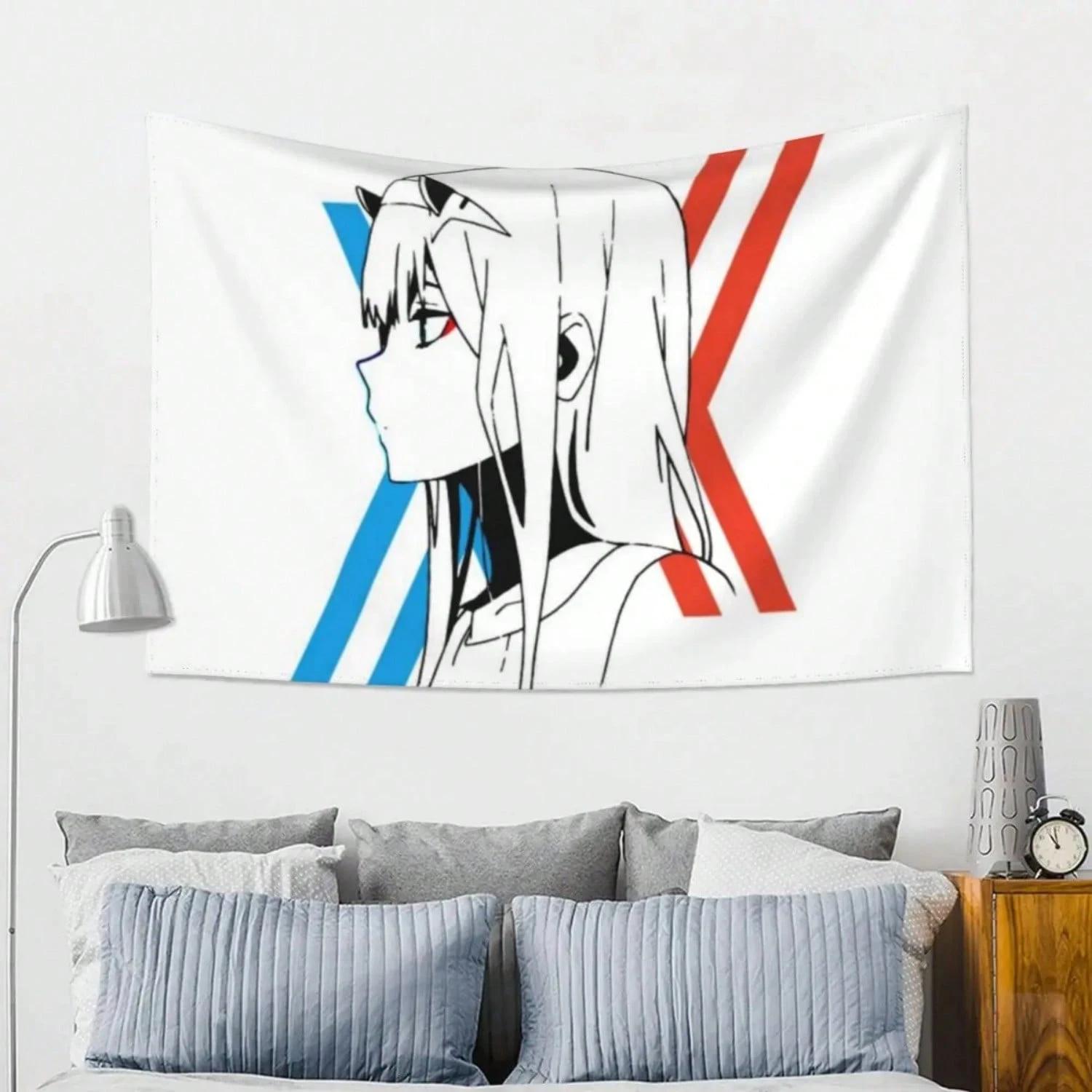 

Darling in the Franxx Zero Two Tapestry Bold Red Blue X Sleek Anime Character DecorBedroom Styling Fans of the Series 74x94cm(29x37in)