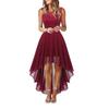 Women's Sleeveless Lace High Low Dress Crew Neck Cocktail Dress Formal Wedding Guest Swing Dress for Evening Party Prom