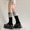 Women Aesthetic Ribbed Knit Stretch Leg Warmer Japanese Boot Cover Sweet Ruffled Lace Trim Bows Leg Sleeve Long Socks