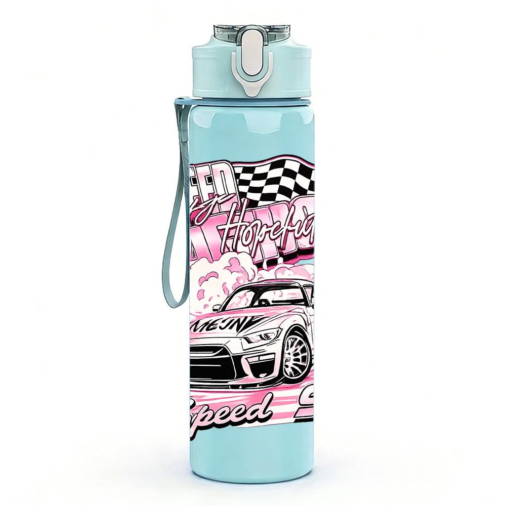 1PC Retro Lowrider Classic Car Print 750ml Color Plastic Sports Water Bottle Leakproof Flip Straw Lid Suitable for Sports Office Home Use