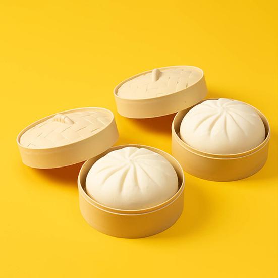 Stuffed Bun Slow Rebound Toy with Plastic Steamer Squishes Flexible TPR Stress Relief Funny Cute Bun Squeeze
