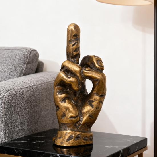 Middle Finger Figurine Brass Gold Freestanding Hand Sculpture Copper Middle Finger Pocket Lucky Charm