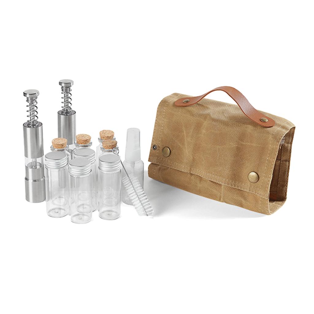 12pcs Waxed Canvass Seasoning Bottle Bag Set Portable Foldable Spice Container For Hiking