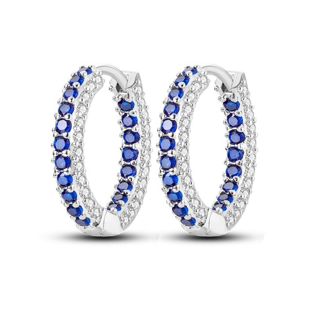 Новые серьги-кольца с двойным кольцом из серебра 925 пробы с цирконием — фото 43