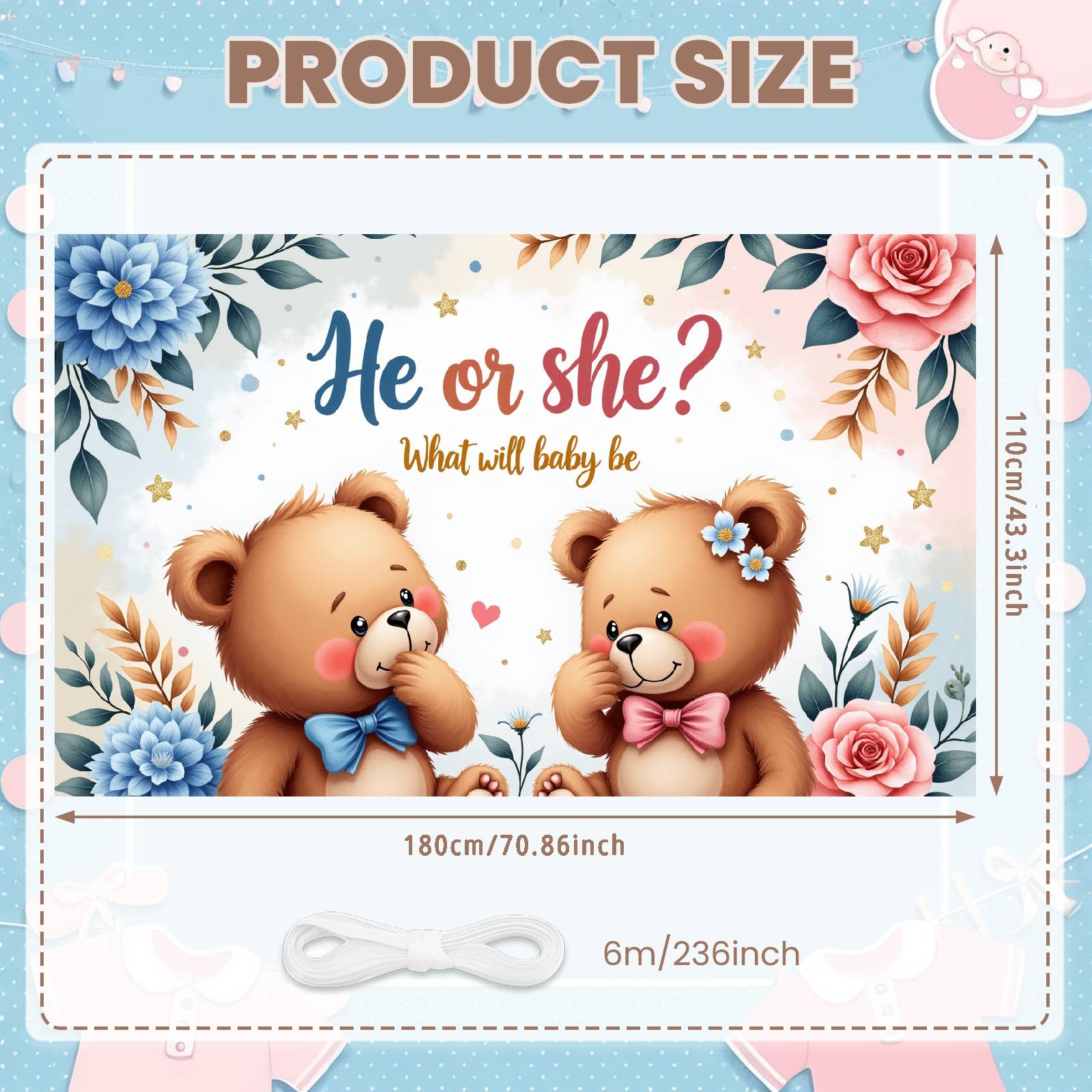 

Gender Party Banner Glitter Text Announcement Display Celebration Background Cute Bear Design For Welcome