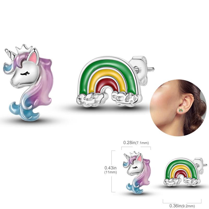 925 Silver Unicorn Rainbow Horse Sparkling Color Gemstone Women's Sweet Earrings Fit for Anniversary Engagement Delicate Jewelry