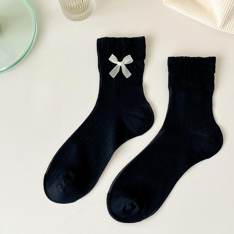 Ladies Spring and Summer Bow Lace Mesh Hollow Pile Socks