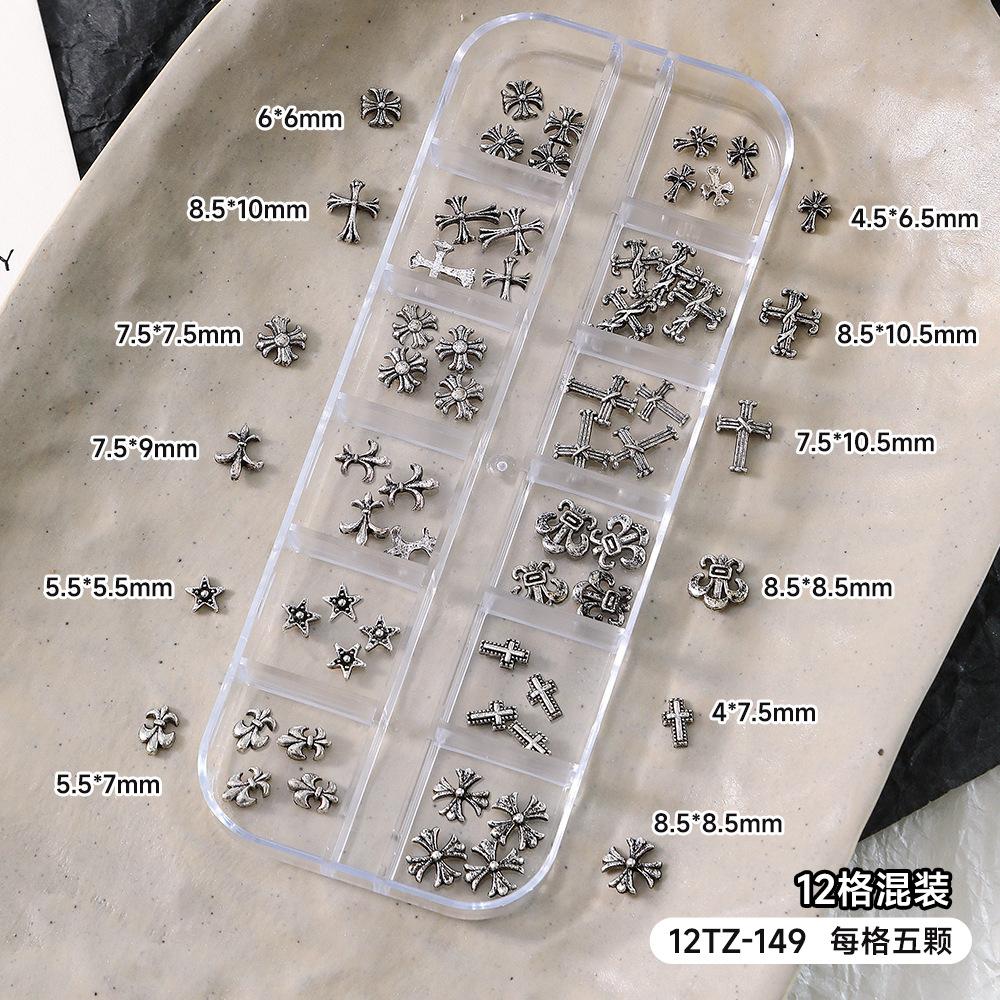 

DIY Cross Nail Art Decorations Mixed Metal Studs Set 12 Compartments Various Sizes Nail Accessories for Manicure and Craft Projects One Size срібний