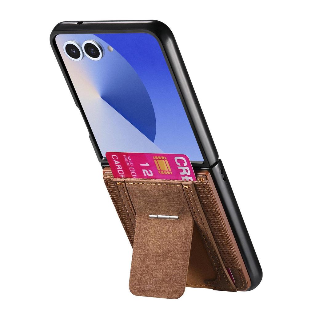 Samsung Z Flip 7/6 Leather Phone Case with Card Slot & Anti-Drop Foldable Screen Protection