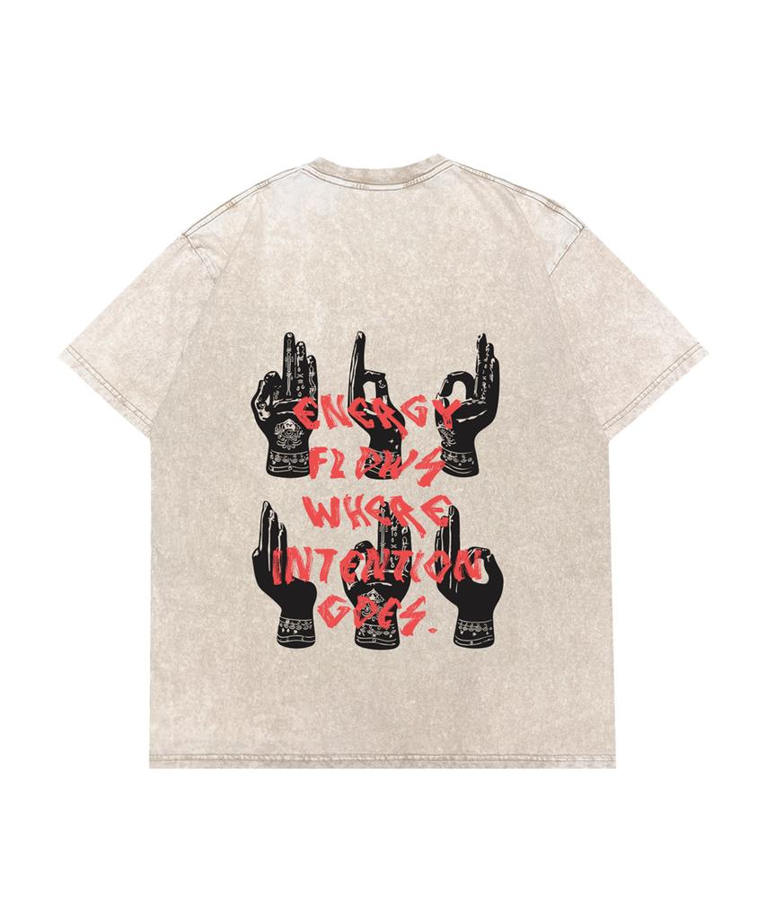 BHAVANTU Energy Flows Where Intention Goes Pigment T-Shirt (Vintage Beige / Vintage Dark Gray)
