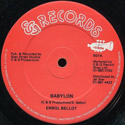 12inch Record ERROL BELLOT  CORNER SHOT  Babylon  Babylon Version SG1 S  G Records 1981 Jamaica Reggae Ska  Dub Used