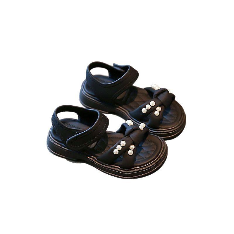 Girls sandals summer 2025 new soft-soled beach shoes little girl open-toed non-slip shoes baby pearl princess shoes