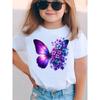 Girls Summer Fashion Short Sleeve T-Shirt Purple and Butterflies Cartoon Print Casual Versatile