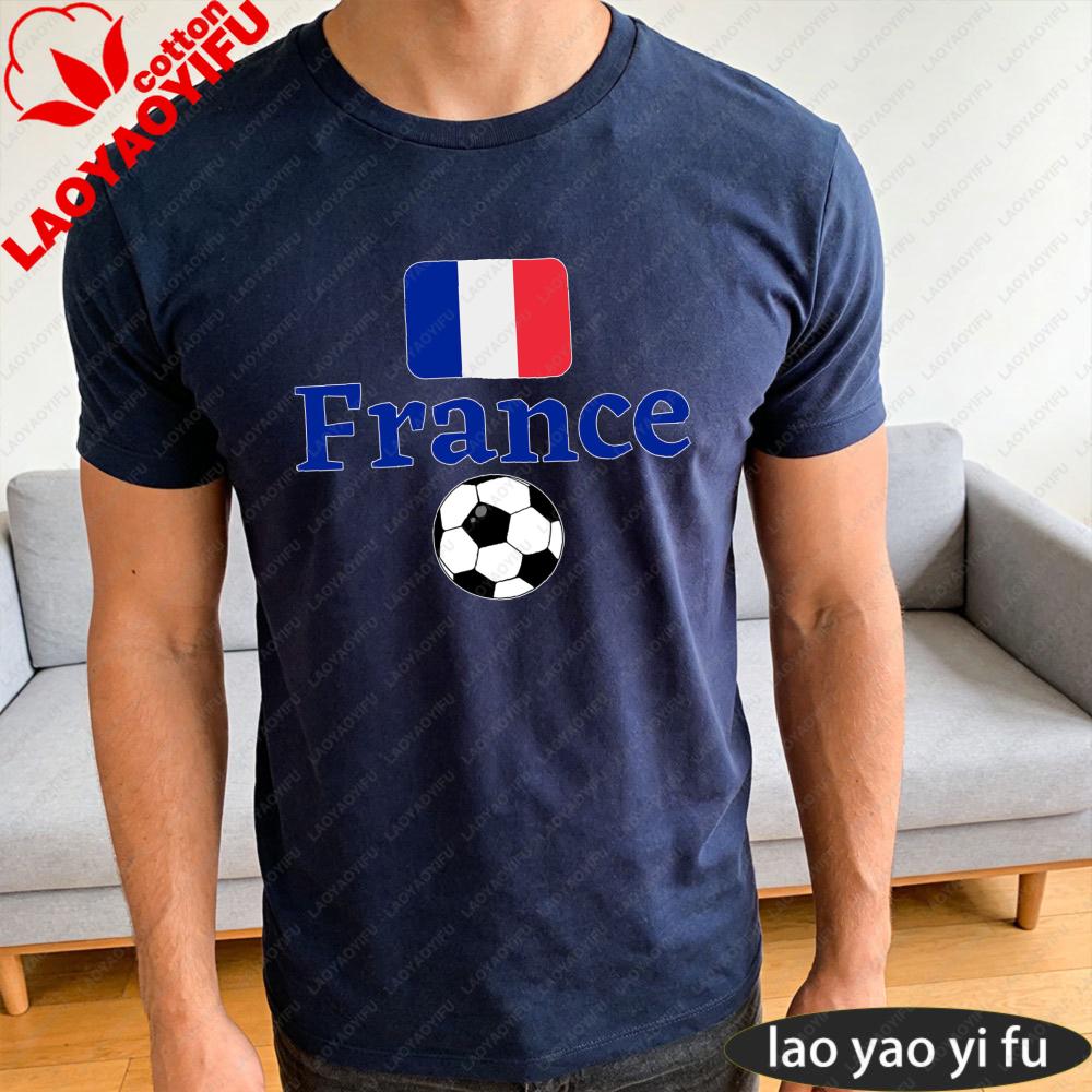 France Flag Soccer Ball Tshirt Summer Fashion Top Gift For Football Fans Soccer Part Supplies Unisex Crewneck Cotton Short Sleeve