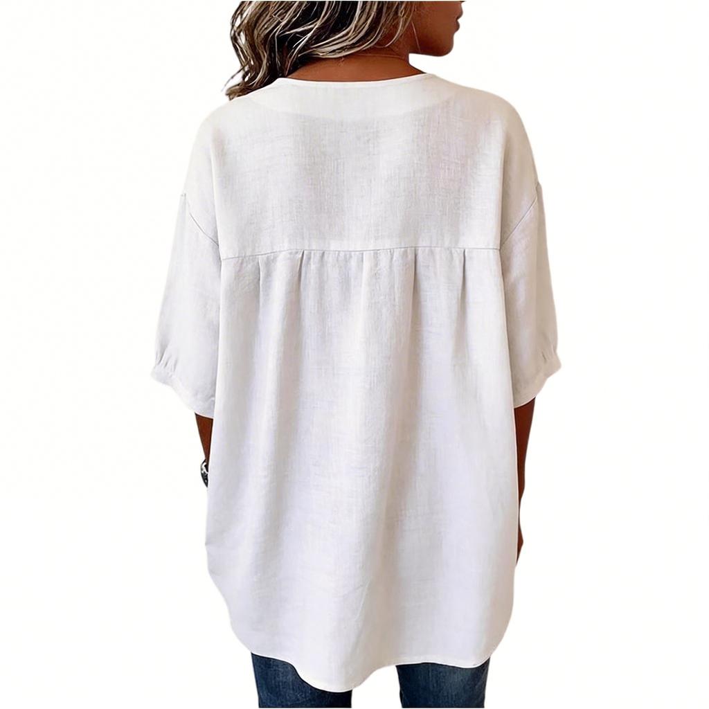 Fashionable Women's Shirt With Buttons, Round Neck, And Short Sleeves