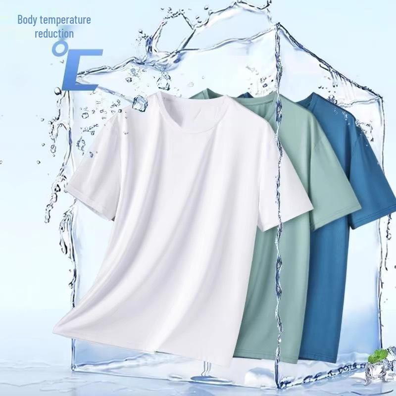 Camiseta de manga corta holgada de seda de hielo de secado rápido para hombre 2024