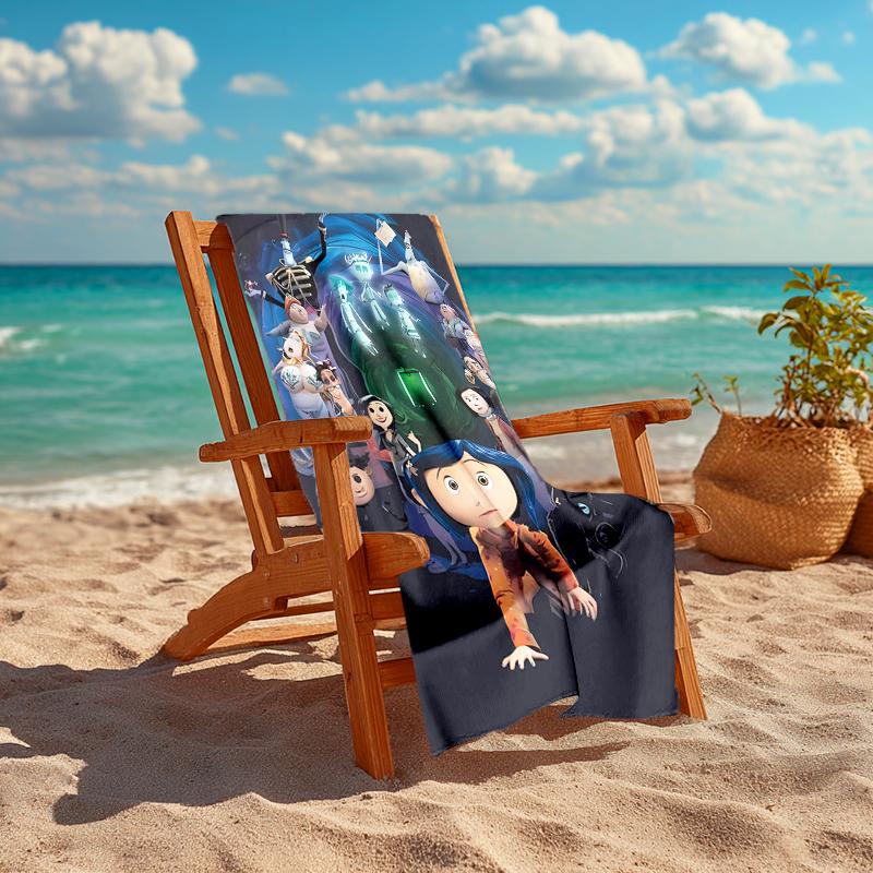 Ultra-Soft Beach Towel with Coraline Theme,Ideal for Pool - Camping, Diving - Perfect Travel Essential, Vibrant Beach Towel.