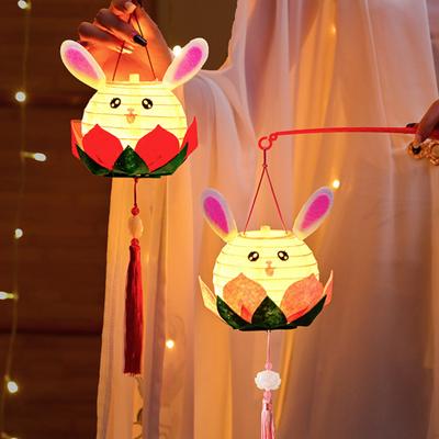 DIY Rabbit Festival Lanterns Kit LED Handmade Lamp Material Package Mid-Autumn Festival Hanging Lamps Parent-Child Crafts Making Tools