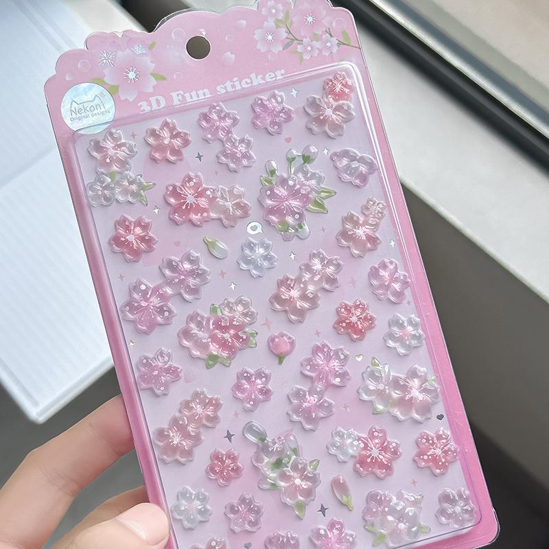 Korean Import Original NEKONI Sakura Cherry Blossom Pink 3D Relief Stickers Scrapbooking Diy Journal Cute Stationery Sticker