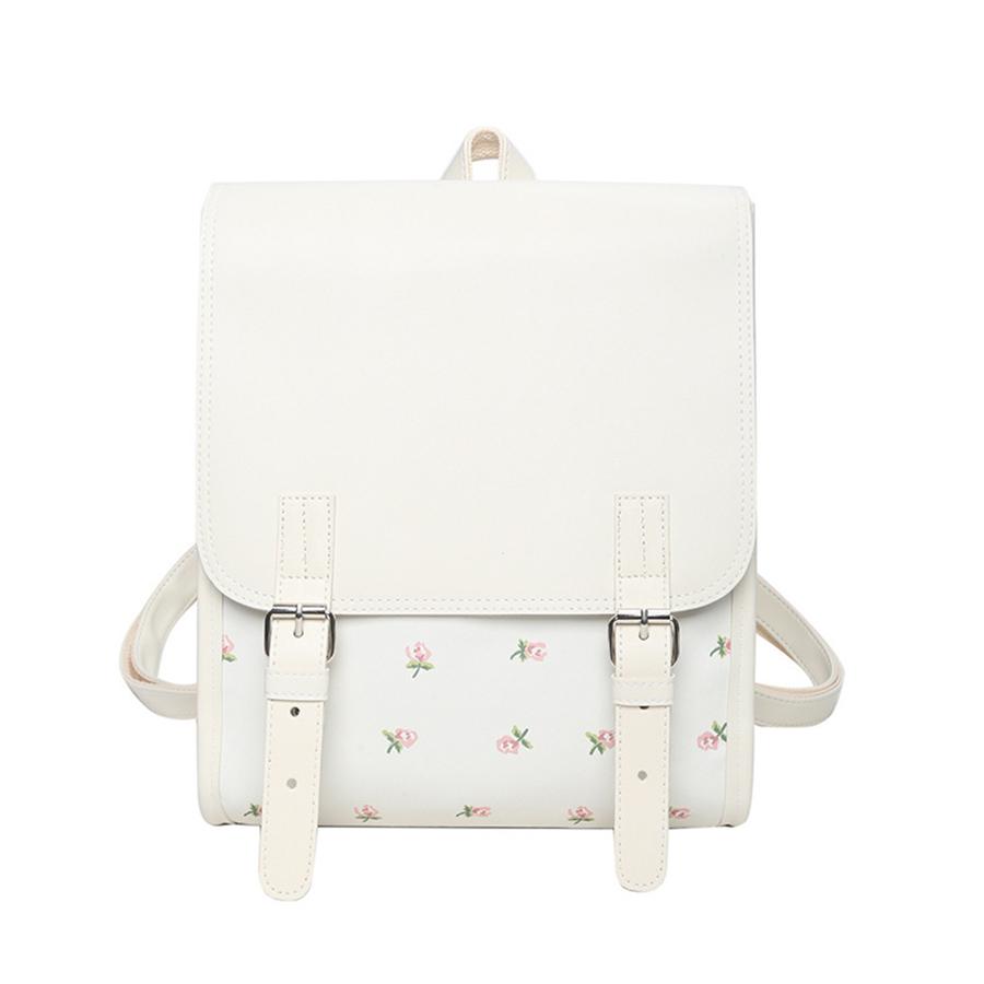 Fashi Flap Backpack PU Leather Flower School Bagpack College Travel Commuter Bag Shoulder Bag for Women Girl Daily Use Satchel