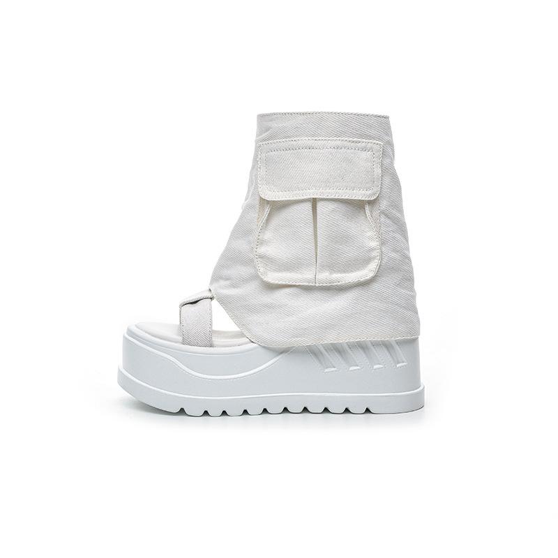 Trendy Brand Niche Women's Boots 2025 Summer New European and American Open-toed Sandals Muffin Thick-soled Denim Thin Trouser Boots