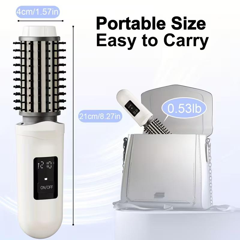 Cordless Hair Curling Iron Brush Usb Rechargeable Travel Heated Round Brush 2-In-1 Electric Hair Curling Wand Styling Tools