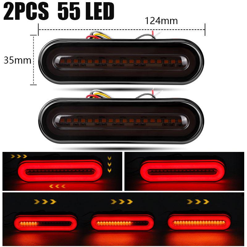3 in 1 LED Tail Brake Light Trailer Flowing Turn Signal Light DRL ATV Rear Stop Warning Lamp For Car Truck Tractor Lorry 12V 24V 2pcs 55 LED 124mm