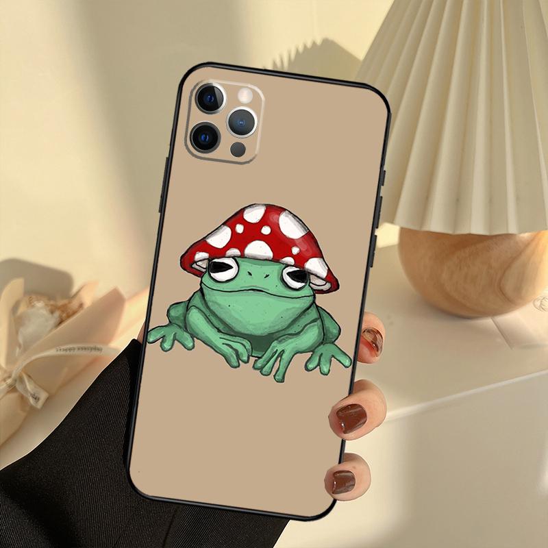 Kawaii Frog Mushroom Phone Case For iPhone 13 16 15 11 12 14 17 Pro Max 12 Mini 15 16 Plus 16e 17 Air Cover Funda