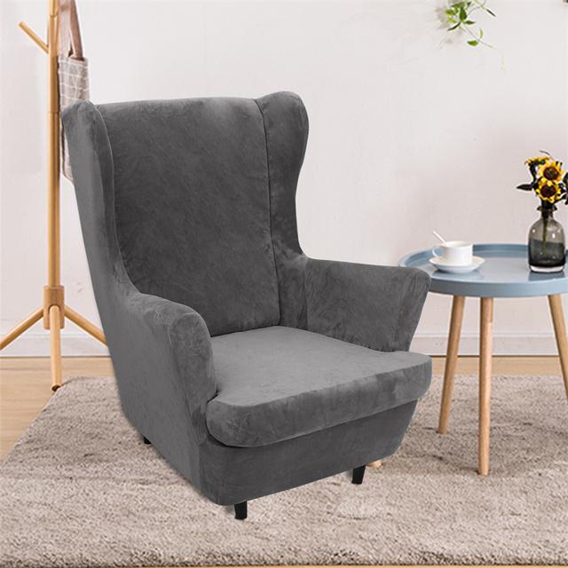 Thicken Velvet Wing Chair Cover Stretch Spandex Armchair Covers Warm Relax Sofa Cover Couch Slipcovers With Seat Cushion Covers