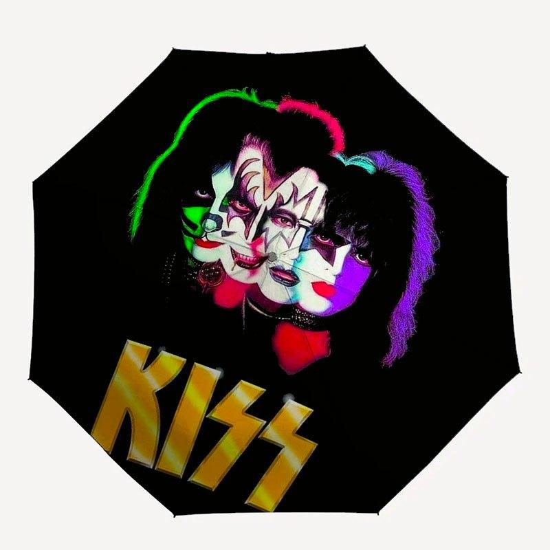 

1 Складной зонт Kiss Band с системой автоматического открывания, готический дизайн, для мужчин и женщин