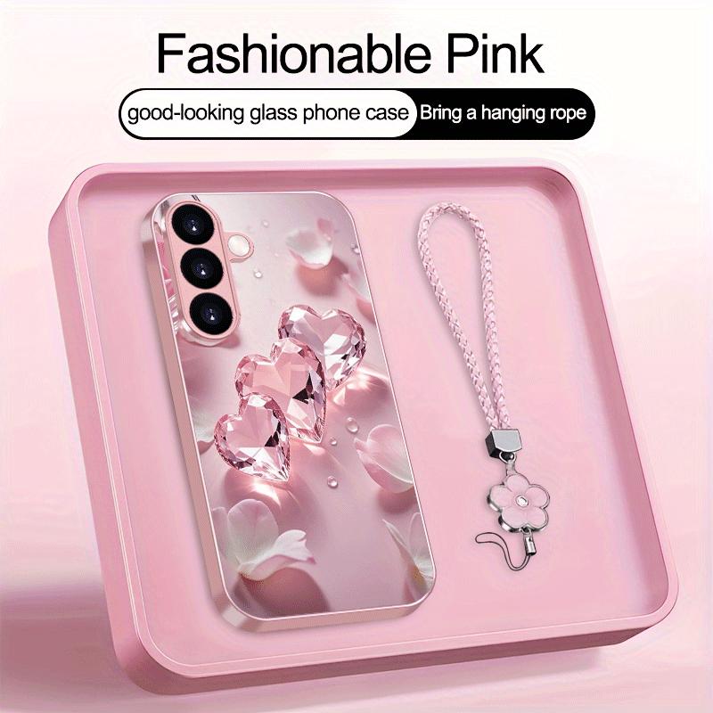 Capa de telefone de vidro com pintura metálica de coração de flor adequada para Samsung Galaxy S26 S25 S24 S23 S22 S21 S20 FE/Ultra/Plus anti-queda