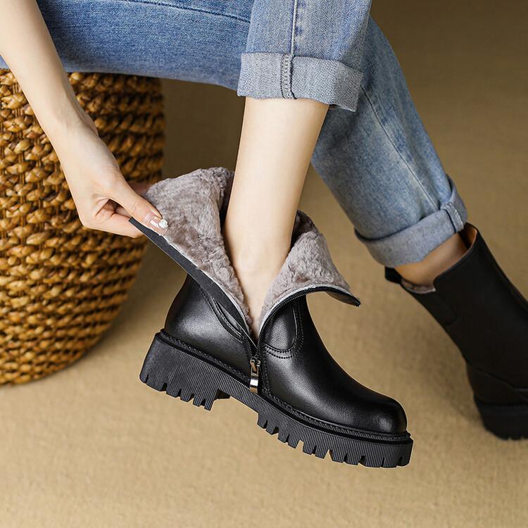 

Fashion New Winter Genuine Leather Women Boots Shoes for Women Wool Boots High Heels Botines Mujer Platform Shoes Chelsea Snow Boots 34